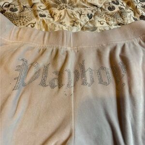 Playboy Rhinestone Logo Velour Sweatsuit - Light Pink